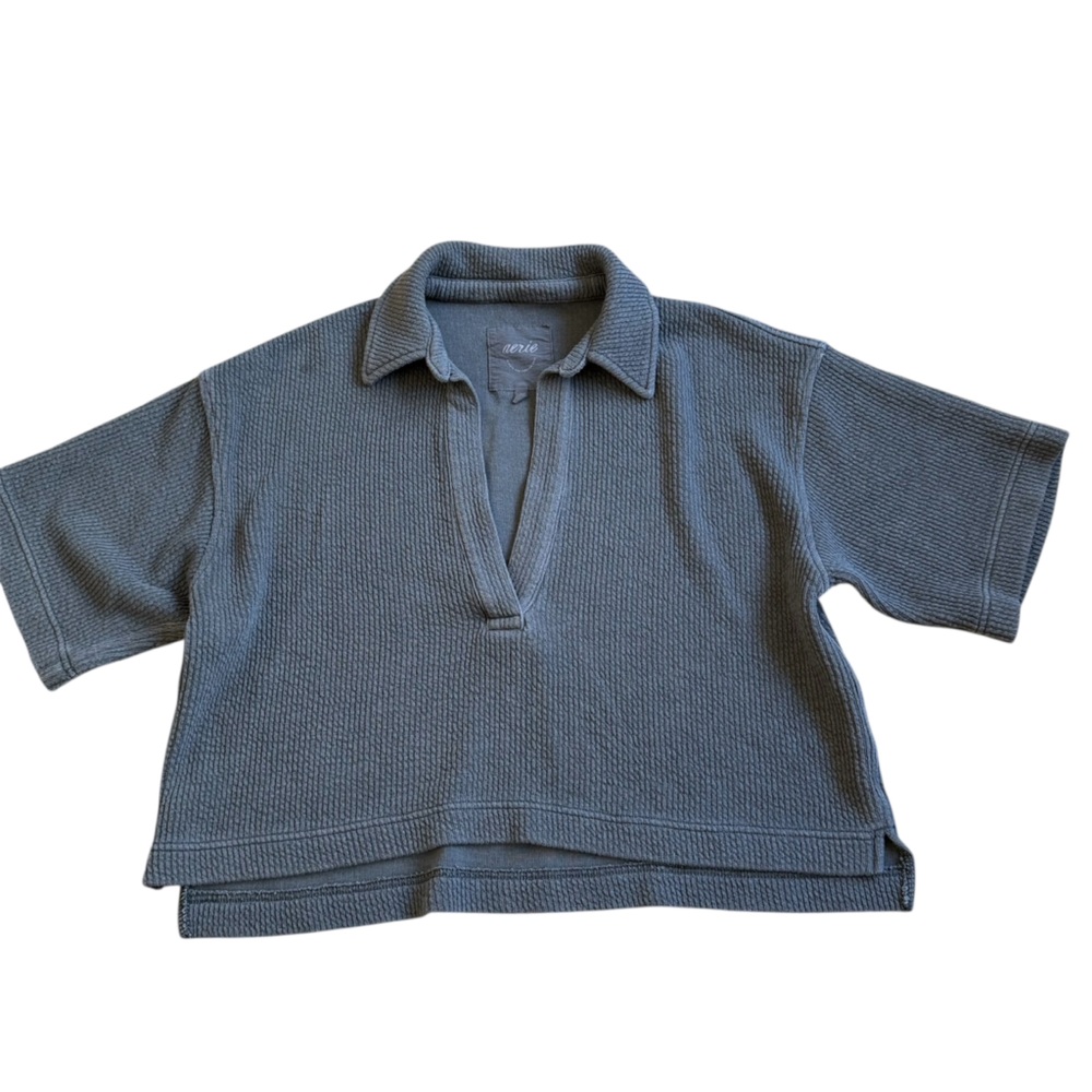 Aerie Grey Charcoal Oversized Polo Short Sleeve Sweatshirt Women’s XS